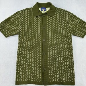 Coney Island Picnic Shirt Mens Small Green Knit Button Front Short Sleeve Zigzag